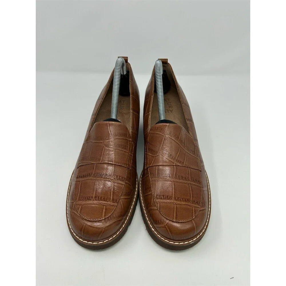 Naturalizer Darry Women's Loafer Slip-On Brown Croc Embossed Lug Sole Size 9.5W